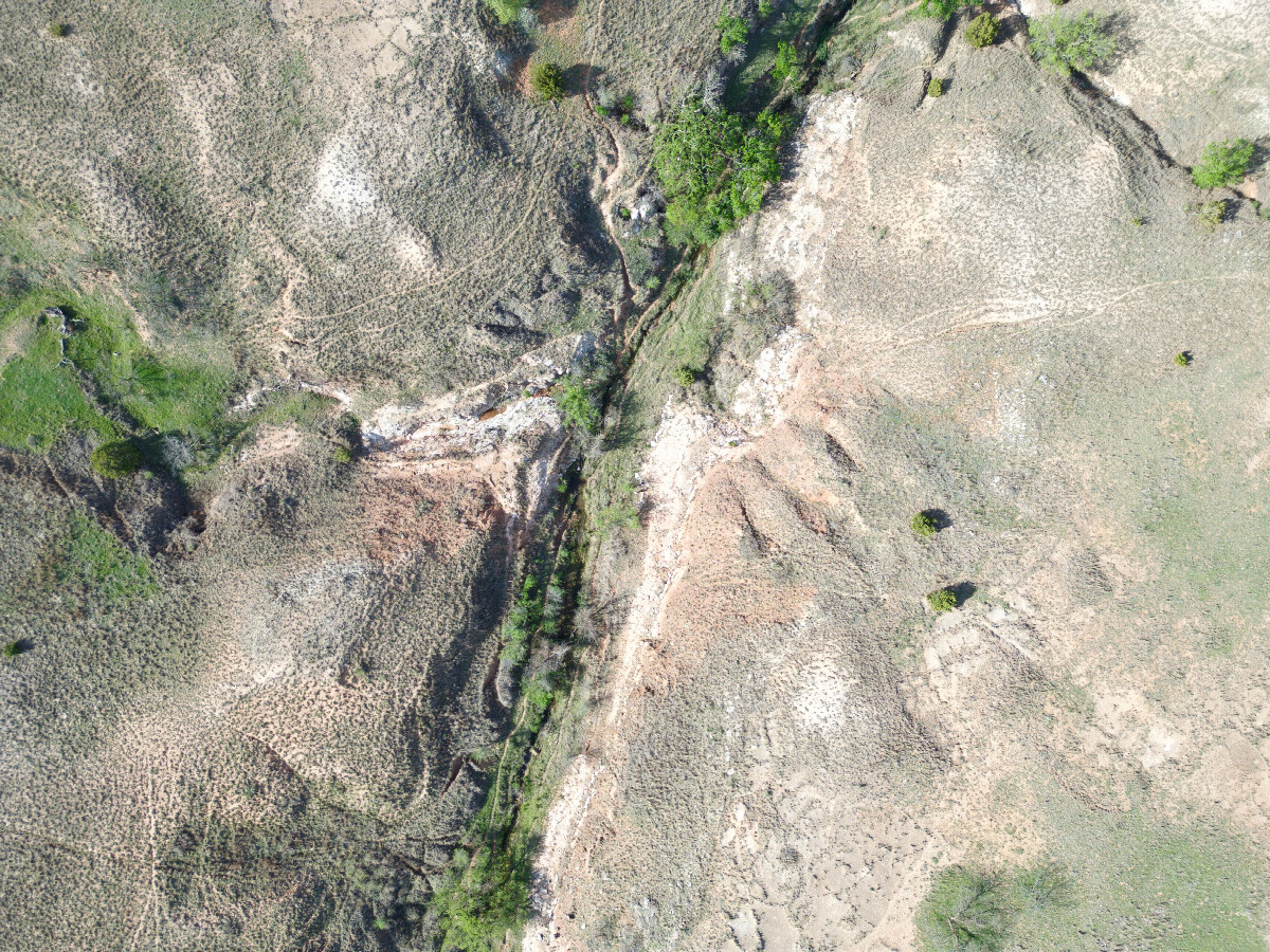 Looking down on the point from a height of 120m (Texas on the left; Oklahoma on the right)