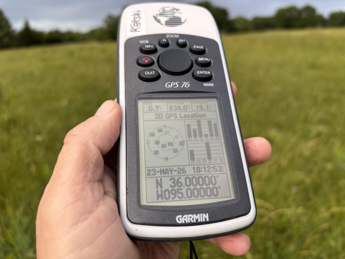 GPS reading at the confluence.  