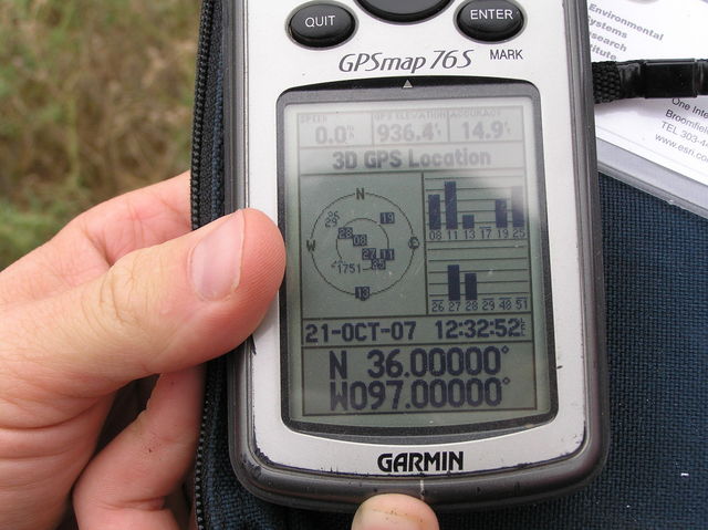 GPS reading at the confluence.