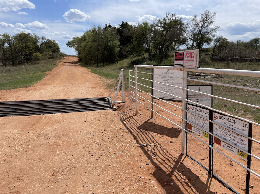 #1: Looking south at dead-end road into private land (see oil/gas leases)