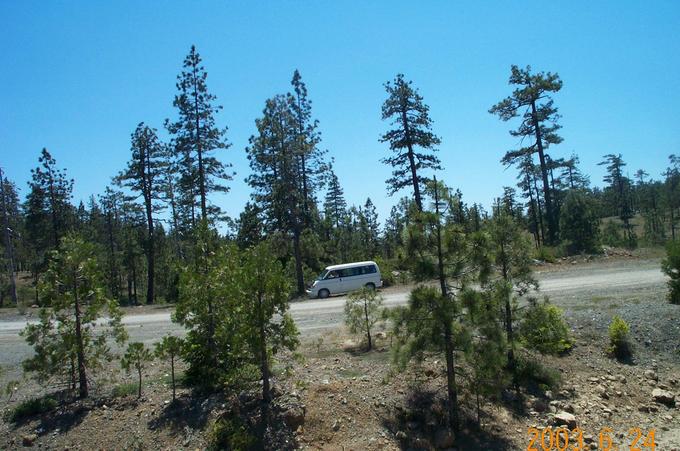 View south from top of hill and our trusty Eurovan