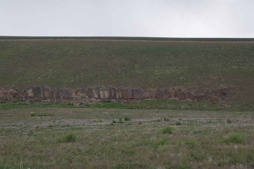 A closeup view of the rocky bluff to the southwest