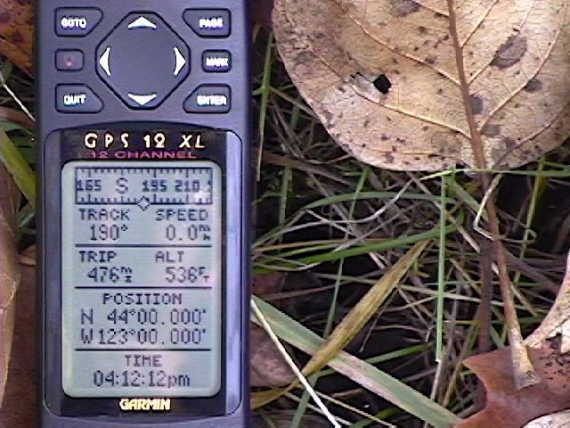 GPS unit showing the confluence coordinates