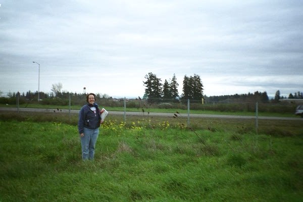 Looking east across I-5; Suzanne is holding a map