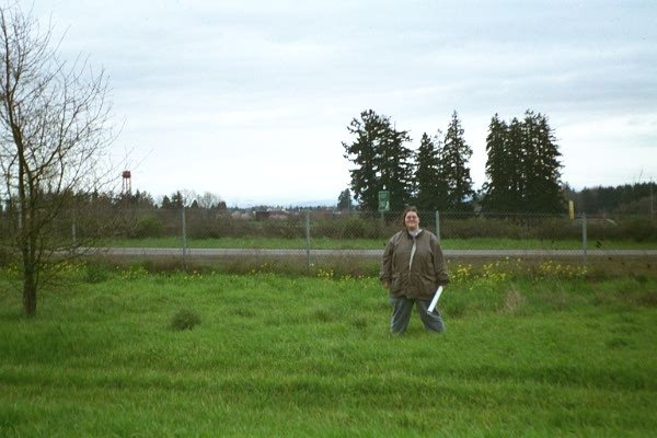 Looking east across I-5; Ada is holding the topo map