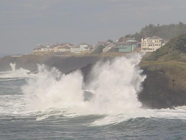 Waves crashing along the coast highway