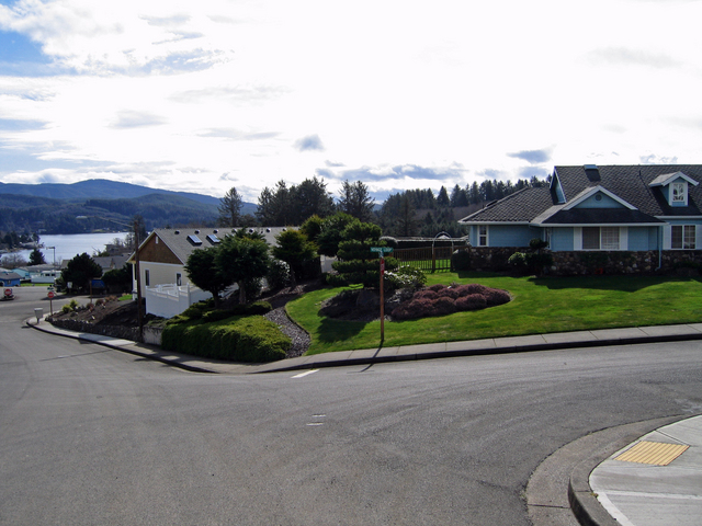 View south.  Confluence is in backyard of blue house