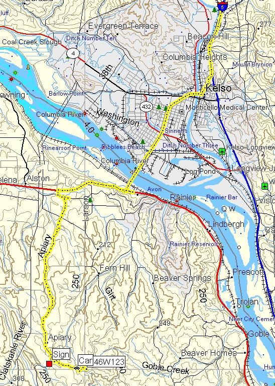 Track log on topographic map