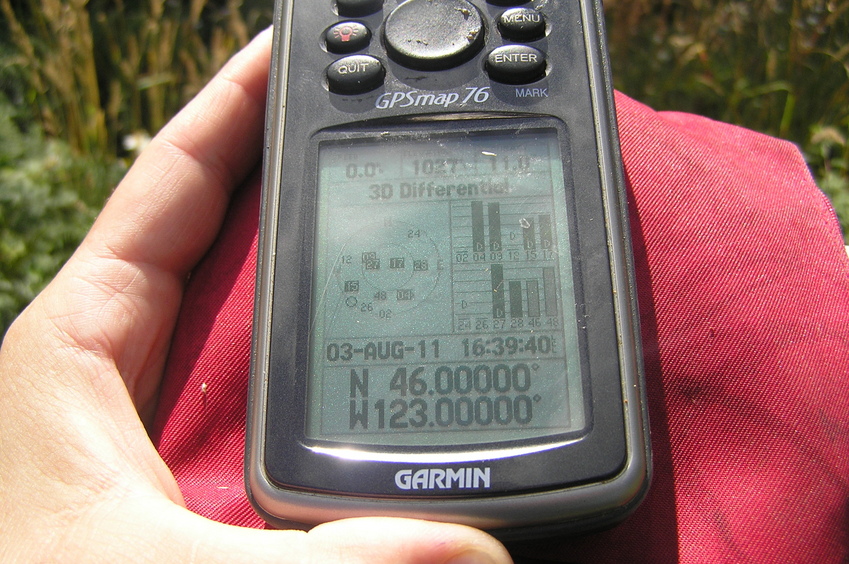 GPS reading at the confluence point.