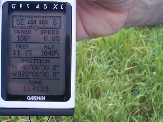 GPS receiver display at 40N 78W