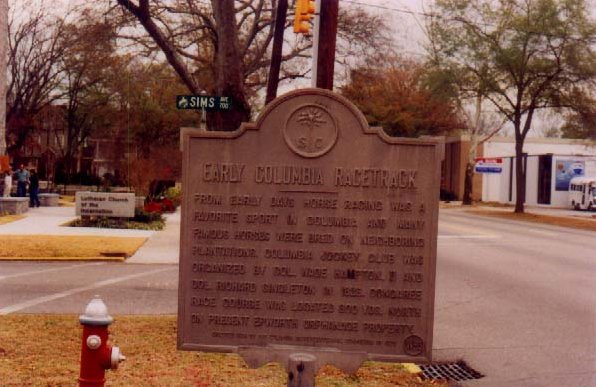 Historical sign for racetrack at Columbia, SC