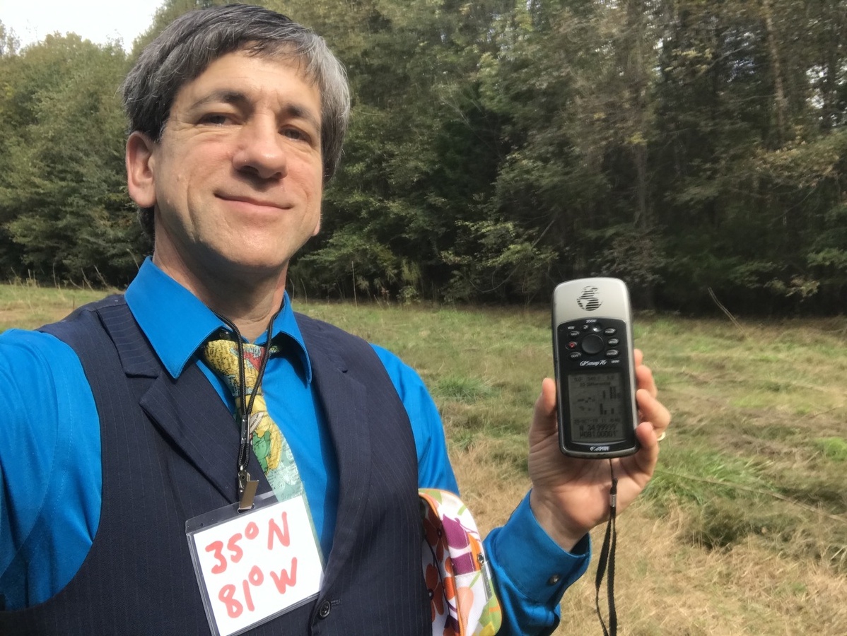 Joseph Kerski at the confluence point. 