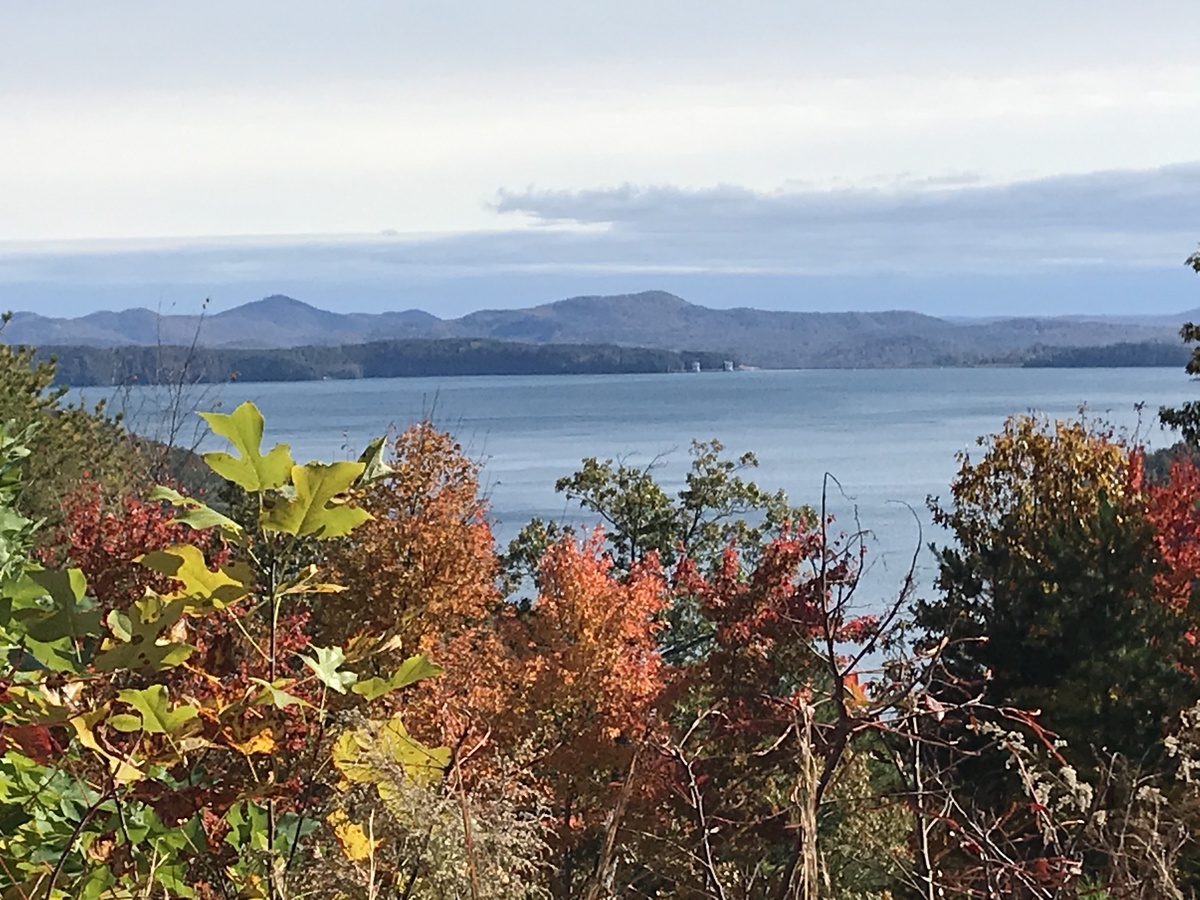 View of Lake Jocassee to the southeast of the confluence; overlook about 1 mile away.