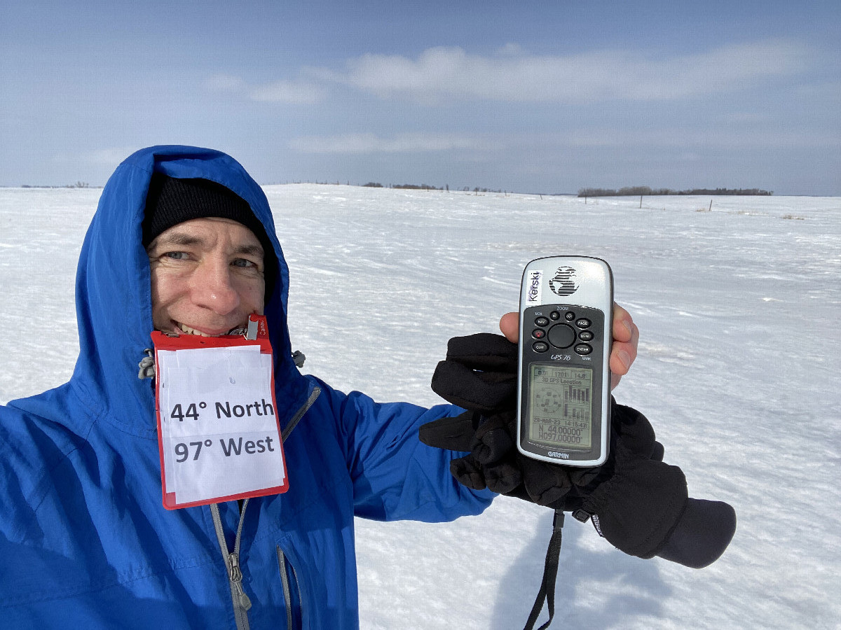 Joseph Kerski at the confluence point. Brisk !