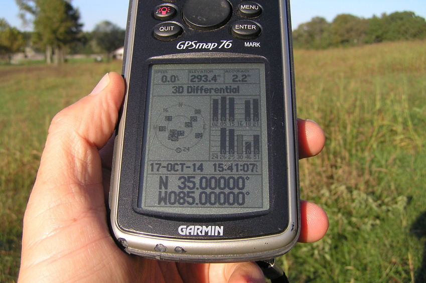 GPS reading at the confluence point.