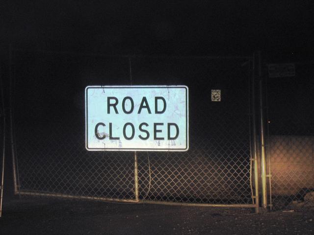 Road closed sign on Hudgins Road