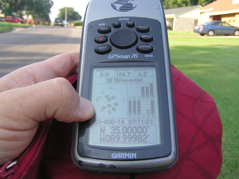 GPS reading at the confluence point.