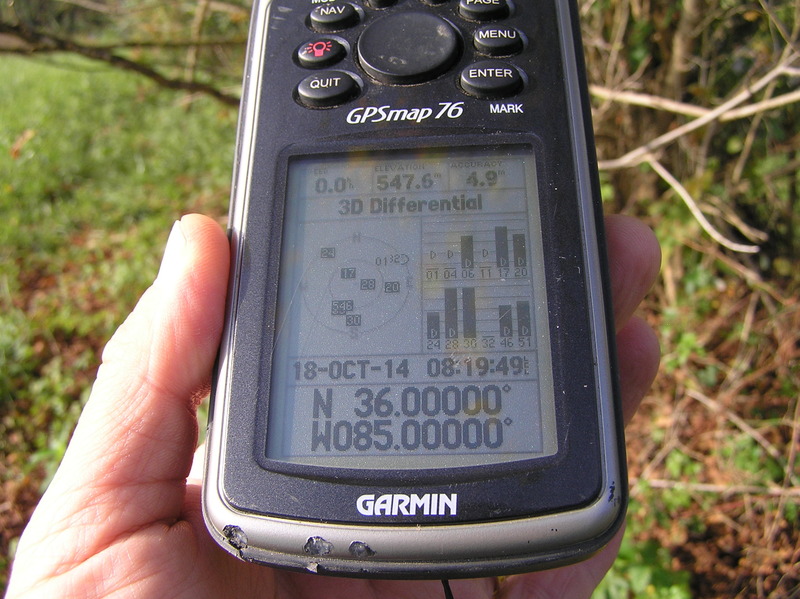 GPS reading at the confluence point.