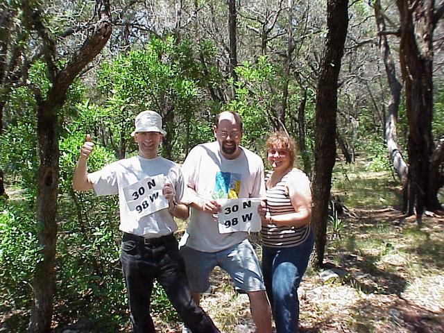 Joseph Kerski, Roger Palmer, and Anita Palmer at the confluence.