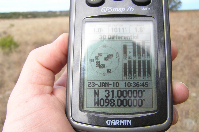 GPS reading with all 12 satellites in view under a Texas-sized sky.