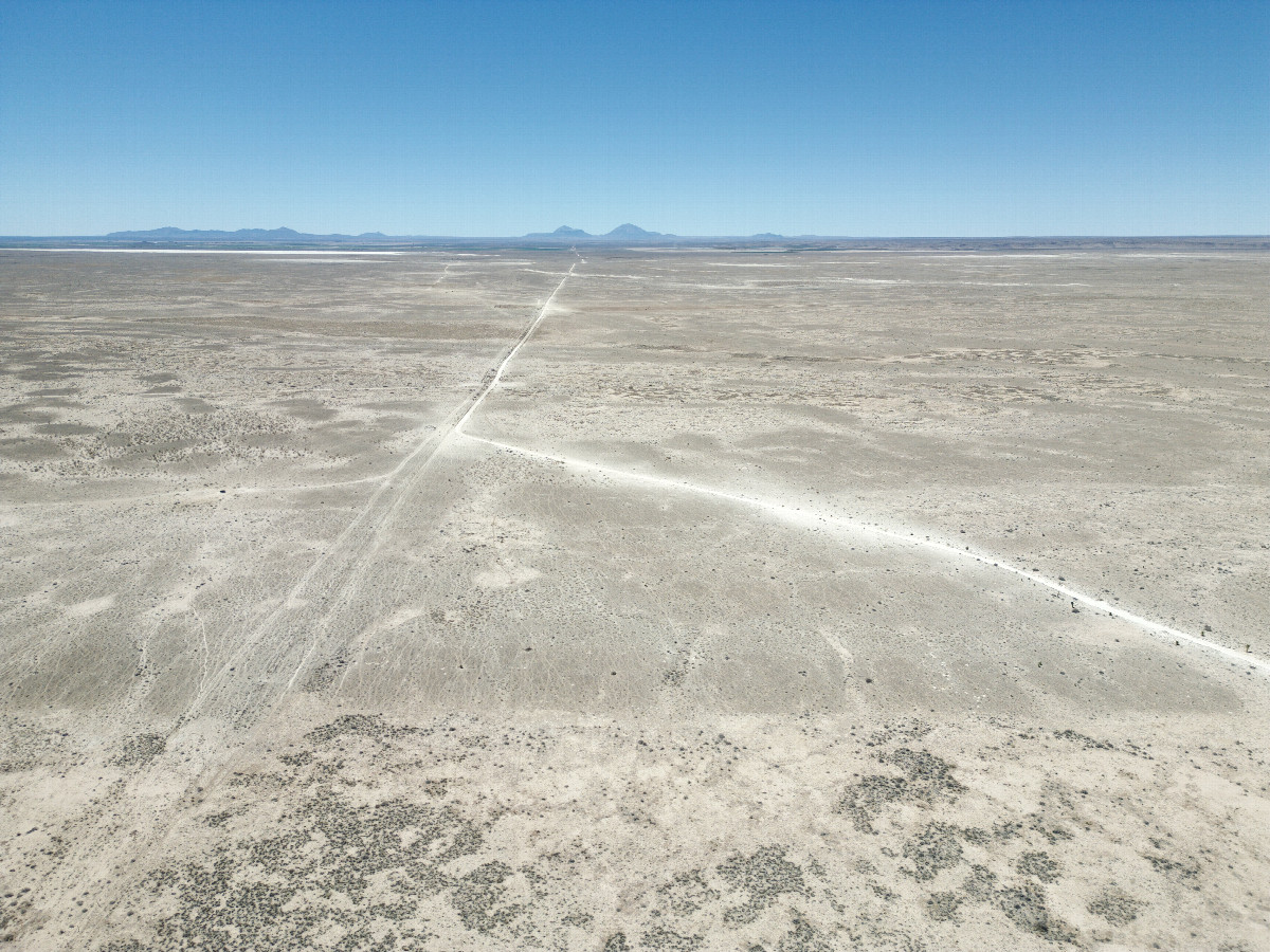 View West (along the Texas-New Mexico state line, along the dirt road that I used to reach this point) from a height of 120m