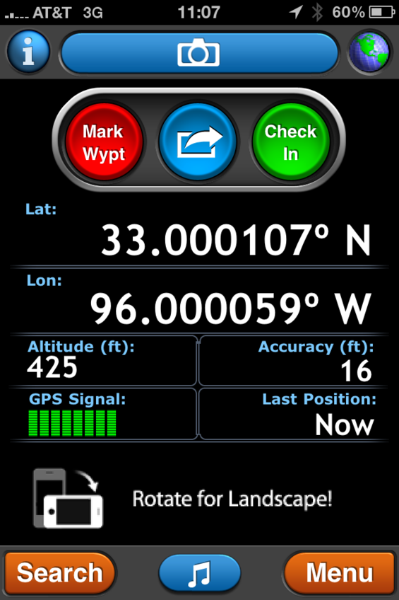 GPS reading at the confluence, from smartphone.