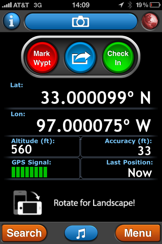 GPS reading at the confluence.