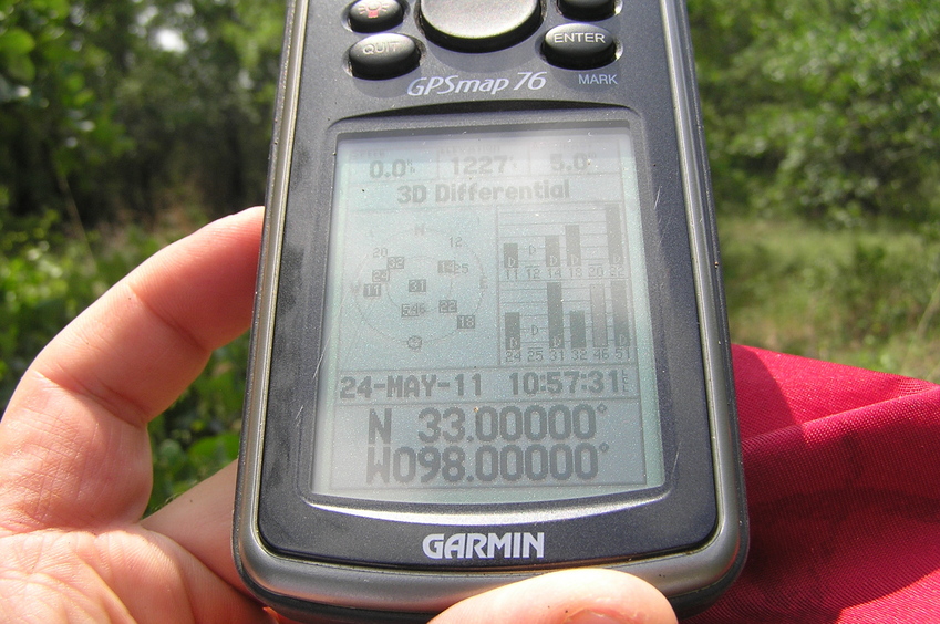GPS reading at the confluence.