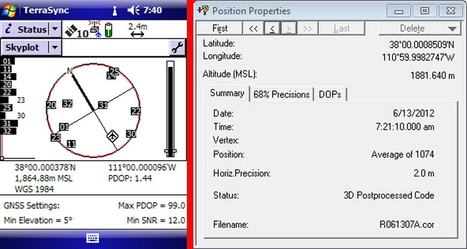 Raw TerraSync data on the left and post processed position on the right.