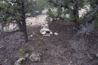 #1: The confluence point lies on top of a small ridge, surrounded by sagebrush, and marked by a rock cairn