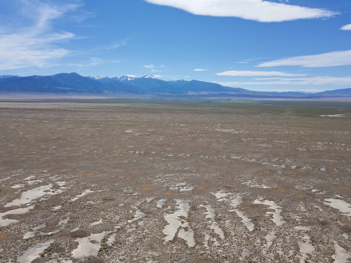 View West (towards Wheeler Peak, Nevada) from 120m above the point