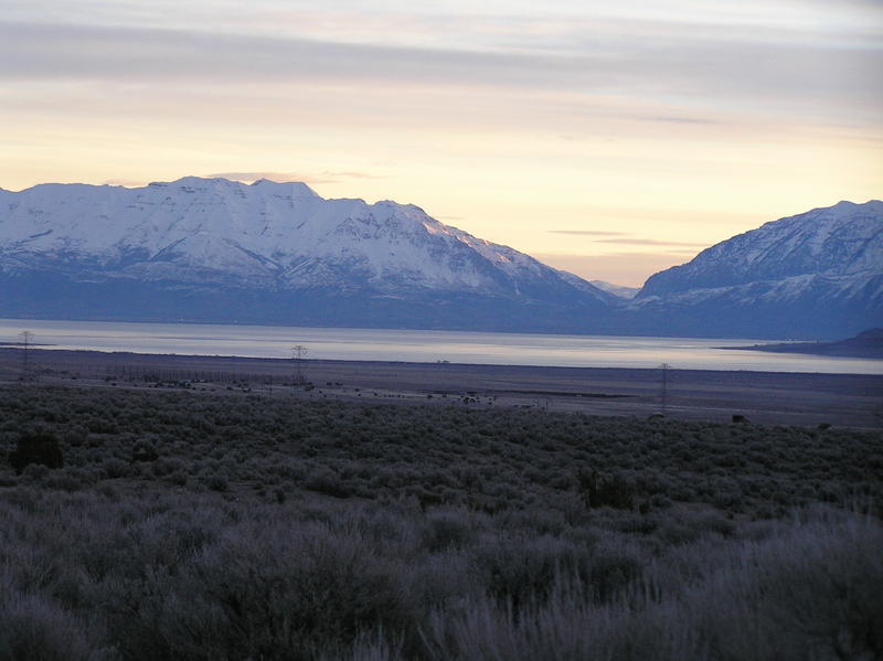 View to the northeast from the confluence, showing Utah Lake.