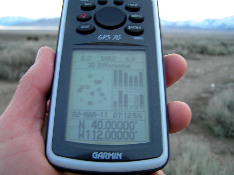 GPS reading at the confluence site as dawn was breaking.
