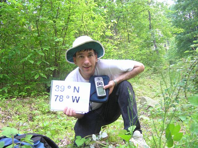 Joseph Kerski at the confluence of 39 North 78 West in the beautiful Shendandoah Mountains.