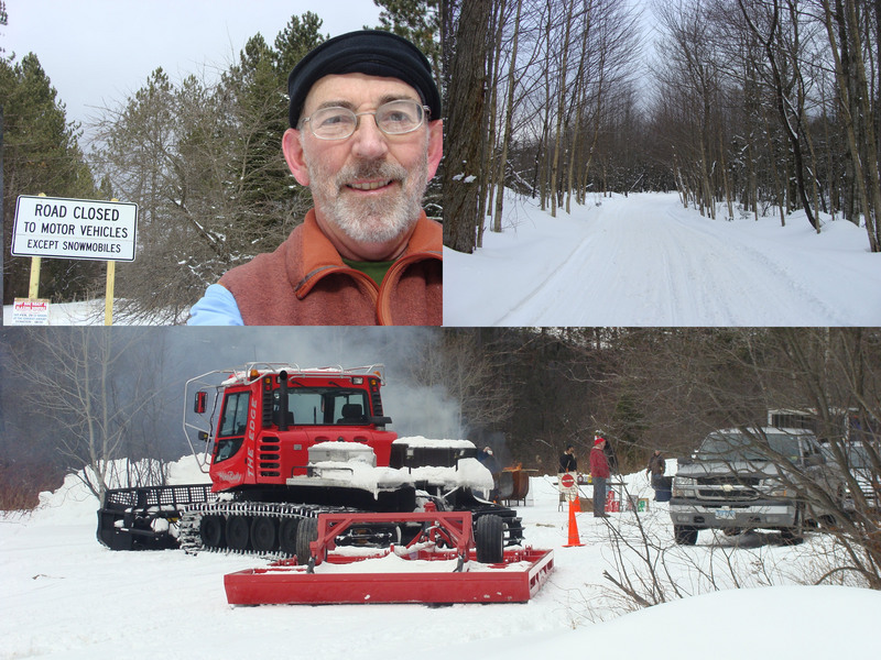 Share the road! This trail grooming machine makes an easier path for snowmobilers and hikers alike. 