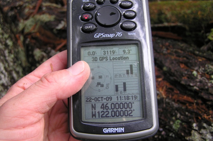 GPS reading at the confluence point.