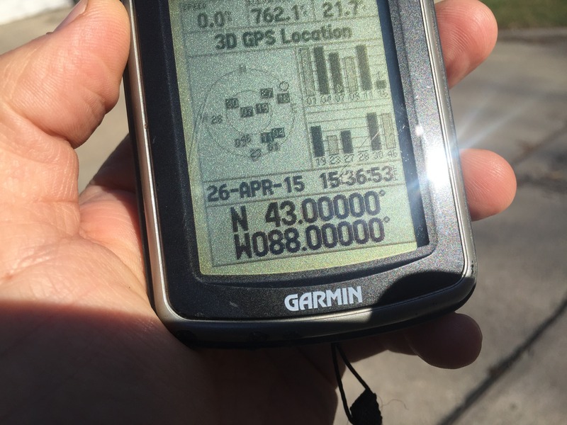 GPS reading at the confluence point. 