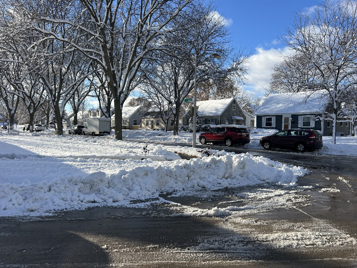 A view to the west from the confluence, out Dreyer Pl (and facing the confluence dog).