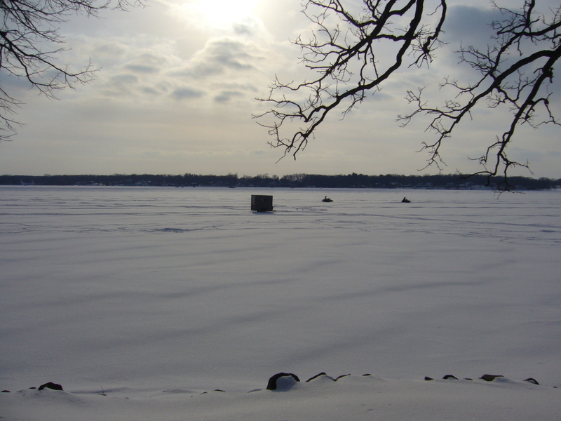 Lake Ripley in winter: snowmobiles instead of boats