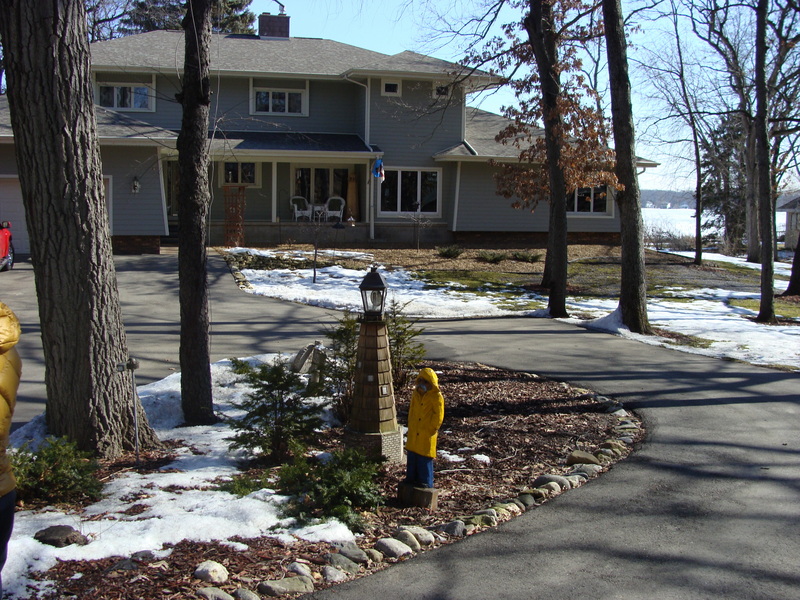 The property owner has placed a lighthouse to help direct night time visitors to 43N 89W (Note frozen Lake Ripley in the distance).