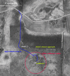#4: Diagram on aerial photo showing our approximate route in and where Daniel Klein says he stopped.