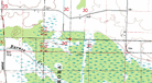 #5: USGS map segment erroneously showing "non-marsh" on the west side of the irrigation ditch.  Confluence is red '+' sign.