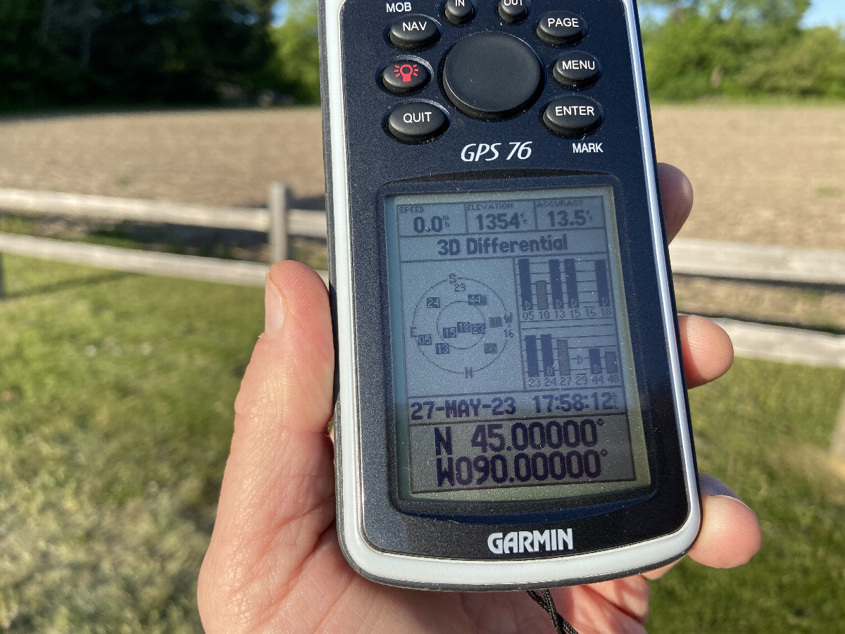 The GPS reading at the confluence point.