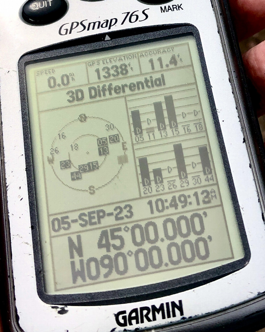 The GPS reading at the confluence point.