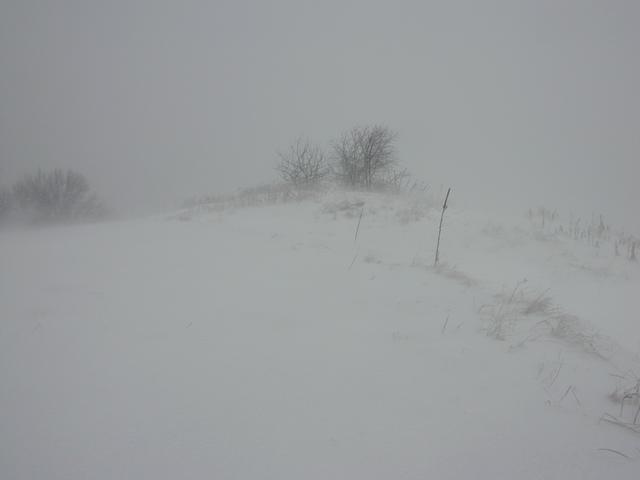 Snow blowing over the hill just east of the confluence.