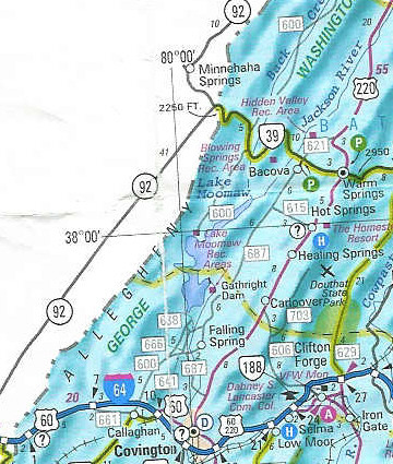 The 2006 – 2008 Virginia Official Transportation Map mistakenly claims 38N 80W is within the Old Dominion State!