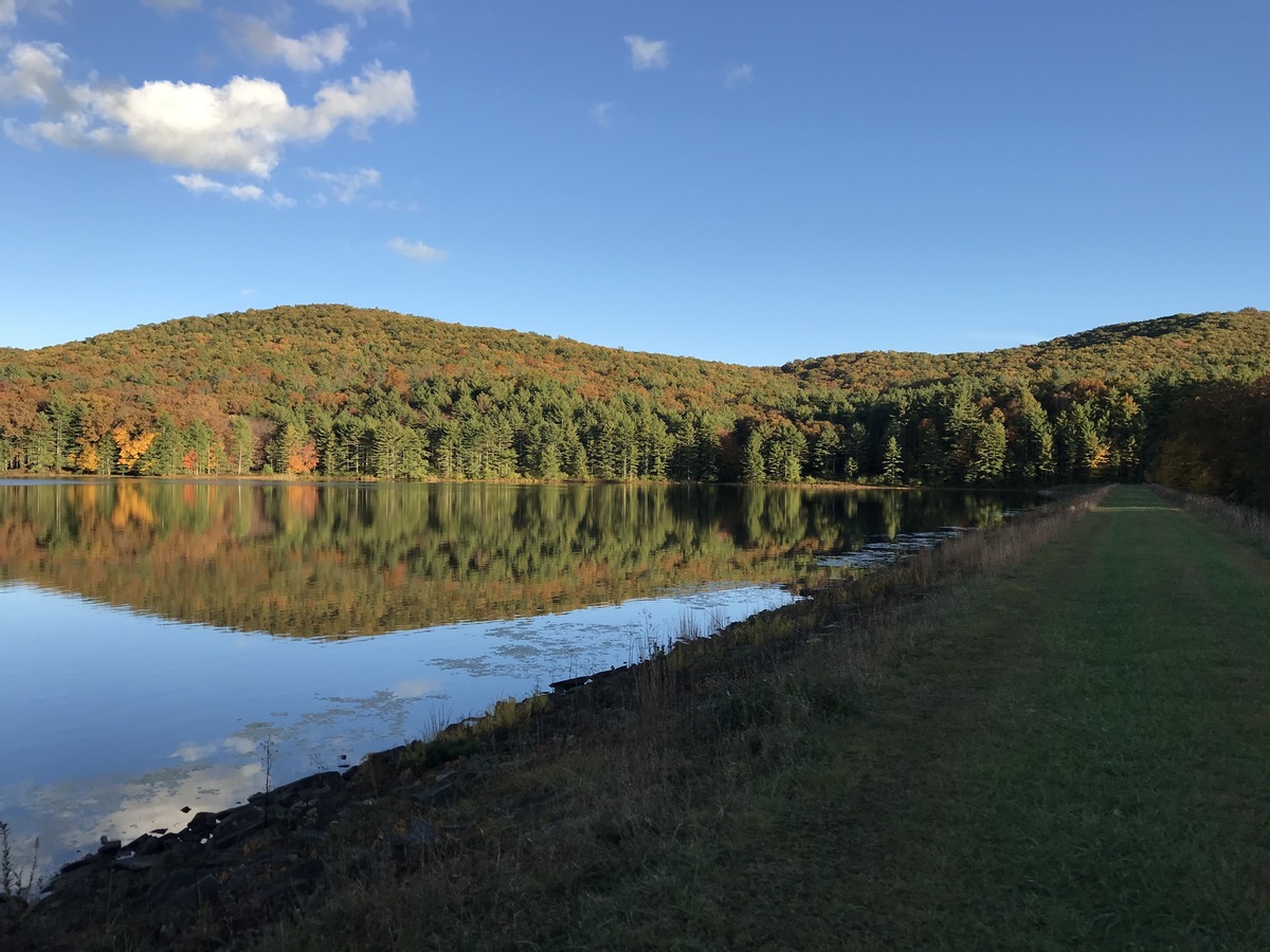 View of Sherwood Lake with the ridge containing the confluence point in the back center.