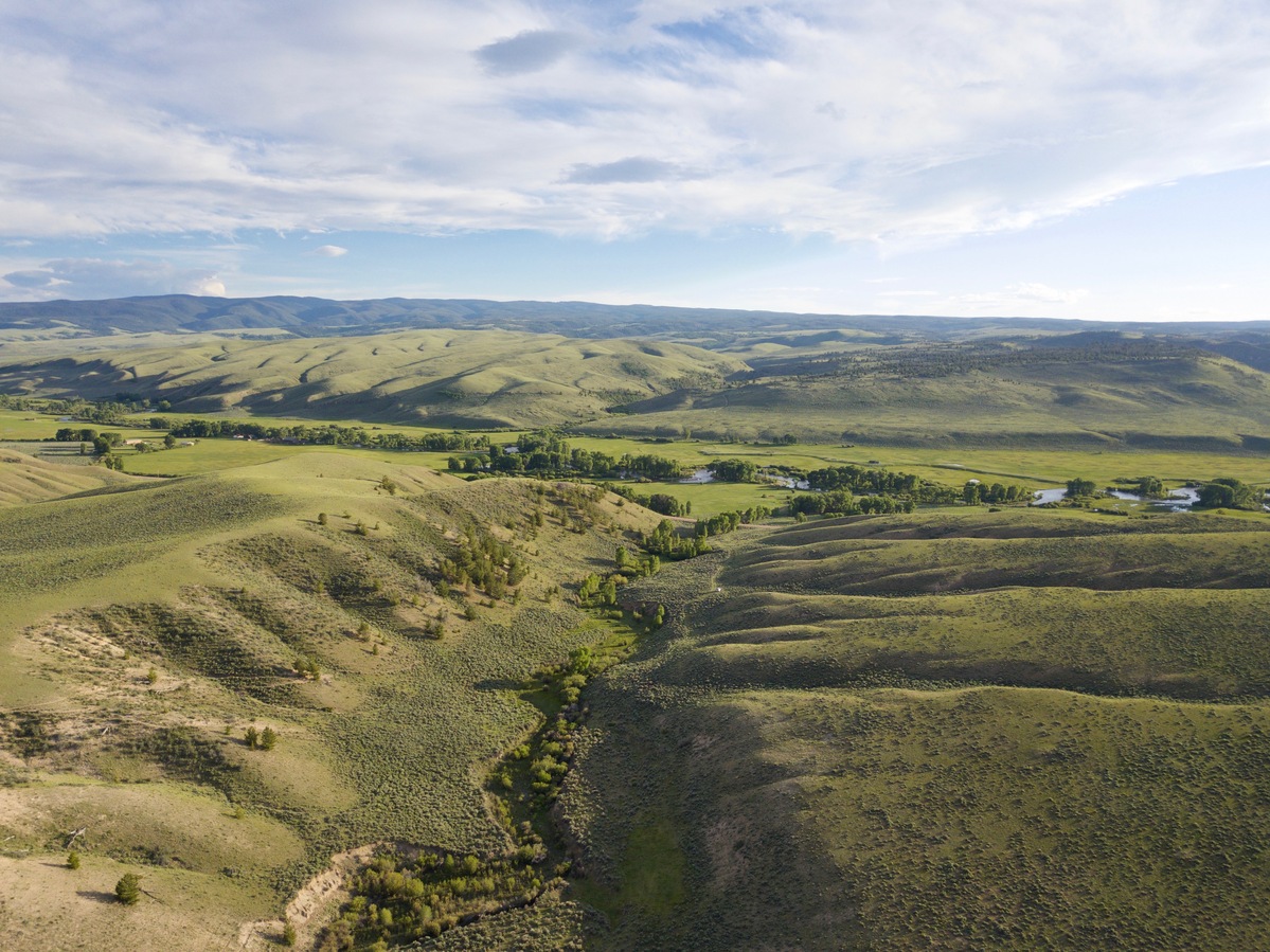 Looking South (down Maggie Creek, towards the Laramie River) from 120m above the point