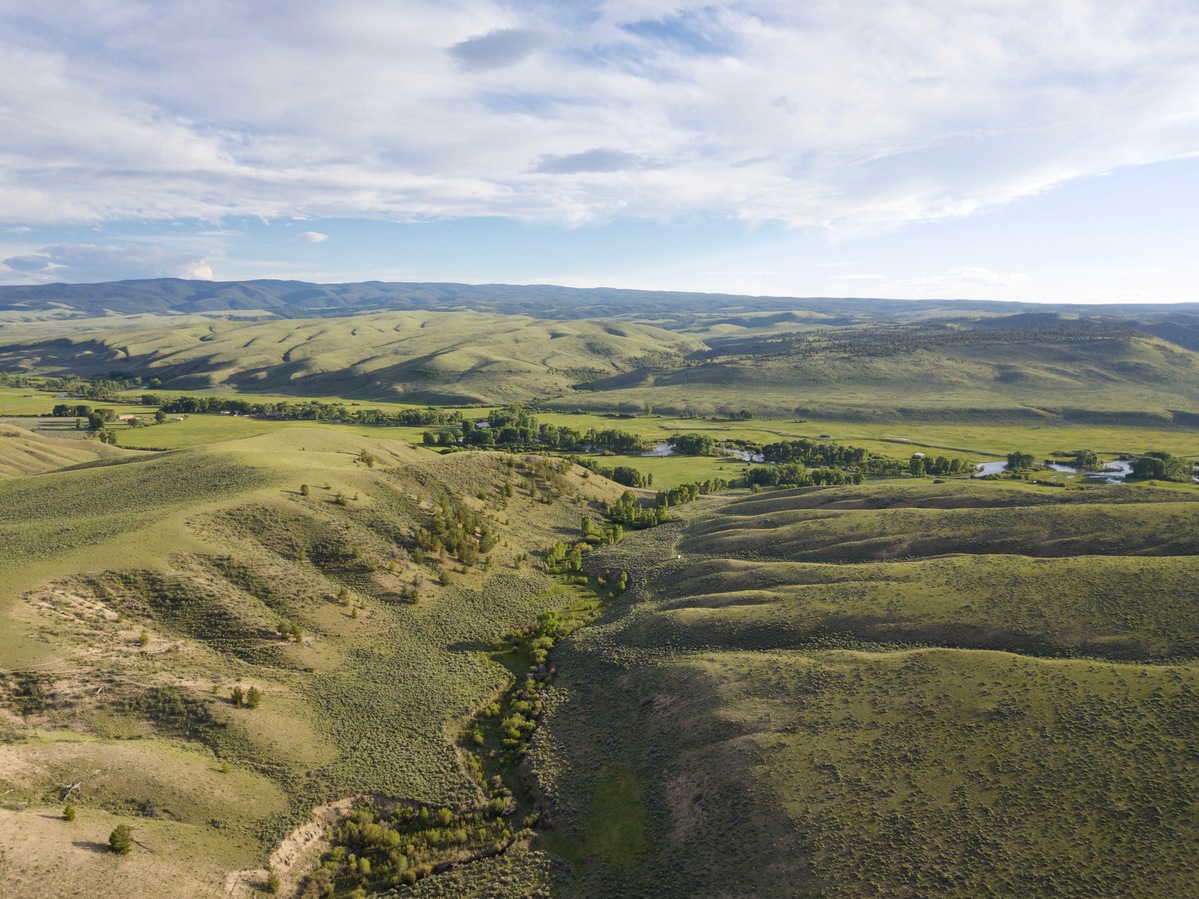 Looking South (down Maggie Creek, towards the Laramie River) from 120m above the point