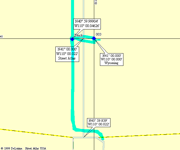 Map.  The little east-west jog in the road is the stateline, where we talked with the property owner.